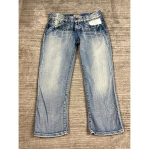 BKE Denim Jeans Mens 30 Blue Straight Leg Medium Wash Whiskered Distressed